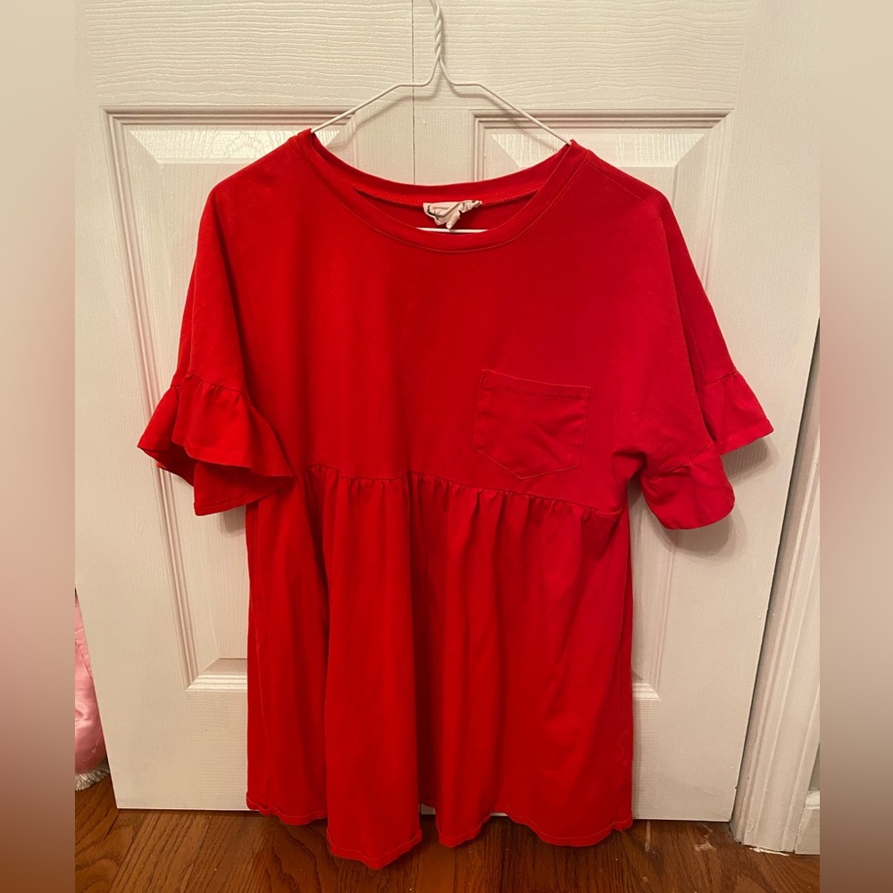Casual Red Flare Sleeve Dress